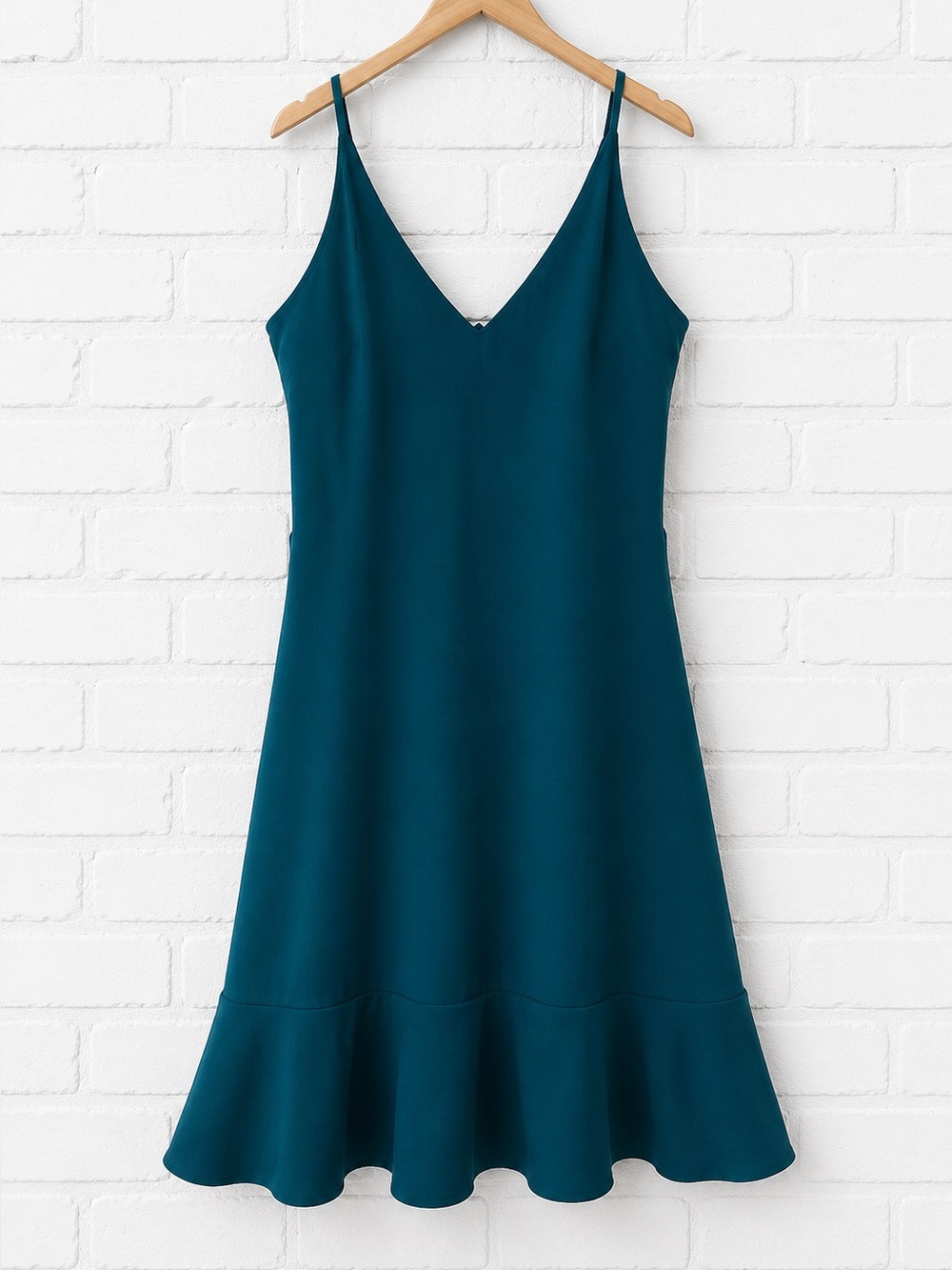 Express Teal V-Neck Spaghetti Strap Ruffle Hem Dress NWT XS